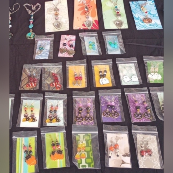 Halloween Earrings Vampire Fangs Witch Hats Cats Bats Moon Ghosts Handmade - Picture 7 of 10